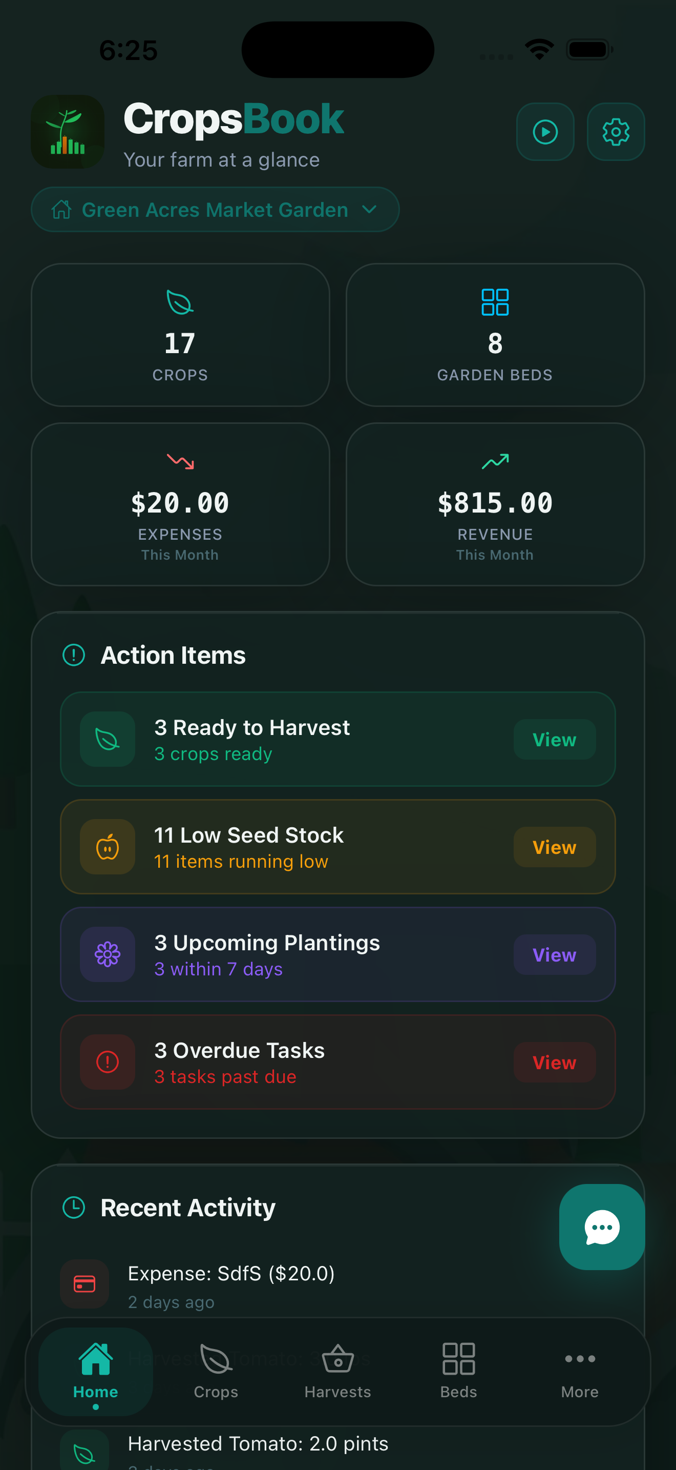CropsBook Farm Dashboard